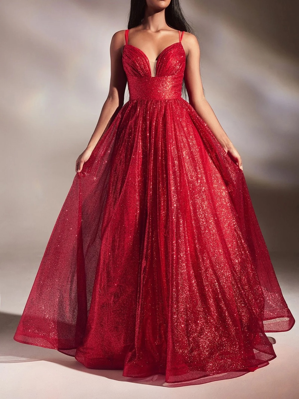 PromGirl Red Glitter A-Line Evening Gown